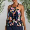 Women's Hi Neck Double Ruffle Tankini Swimsuit Top