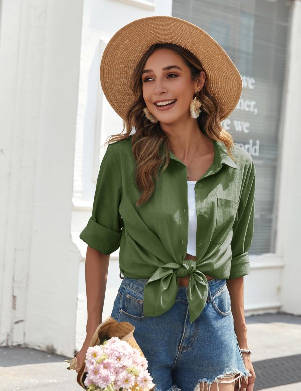 81WB7mKuxAL.jpg Womens Button Down Shirts Long Sleeve Cotton Gauze Tops Casual Collared Blouses Loose Fit