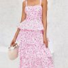 Womens Summer Floral Maxi Dresses Sleeveless Spaghetti Strap Tie Back Ruffle Tiered Flowy Dresses