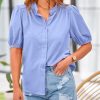 Women's Summer Button Down Shirts Short Lantern Sleeve V Neck Cotton Cute Dressy Casual Ladies Tops Blouses