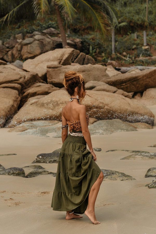 81XYkEWRmnL.jpg Maxi Boho Skirt Long Pockets Cotton Hippie Bohemian Elastic Waist Gypsy Skirt