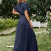 Simplee Women's Boho Floral Maxi Dress Flowy Casual V Neck Short Sleeve Wedding Guest Holiday Beach Long Dress