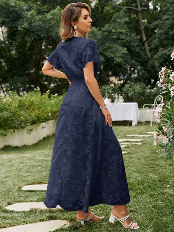 81XgYM37dHL.jpg Simplee Women's Boho Floral Maxi Dress Flowy Casual V Neck Short Sleeve Wedding Guest Holiday Beach Long Dress