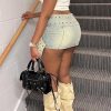Women Cargo Skirt Buckled Belt Low Waist Slim Fit Mini Skirt Sexy Cargo Jean Skirt Club Party