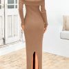 Women's Winter Sweater Dress Long Sleeve Off Shoulder Slit Maxi Bodycon Cocktail Party Dresses