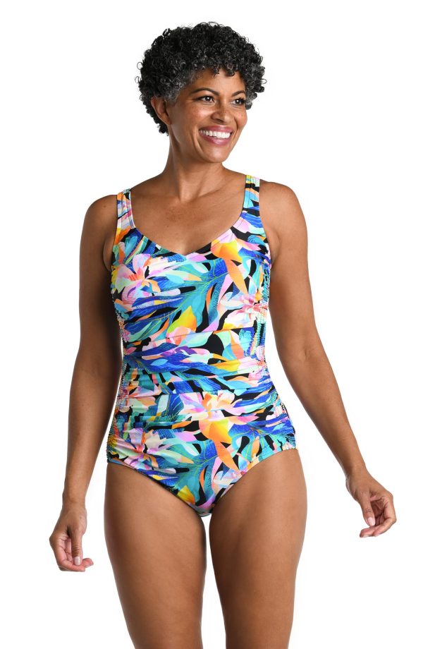 Women's One Piece Bathing Suit Side Shirred Girl Leg Swimsuit