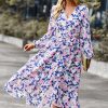 Women's Floral Print Boho Dress Long Sleeve Wrap V Neck Ruffle Belted A-Line Flowy Maxi Dresses