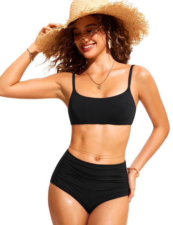 81aamB4sQcL.jpg Womens Bikini Top A-C Adjustable Spaghetti Straps Bathing Suit Scoop Neck Padded Swimsuit Bra