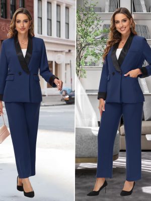 Women's Pants Suit 2 Piece Set Smil Fit Jacket Shawl Sollar Blazer Dress for Women