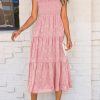 Women's Floral Midi Dress 2025 Summer Cap Sleeve Smocked Ruffle A Line Long Flowy Wedding Guest Dresses
