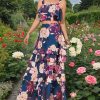 Women's Summer 2 Piece Outfits Floral Print Strap Crop Tops Tiered Ruffle Skirt Sets Maxi Long Dress