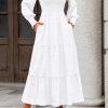 Women Spring Wedding Guest Maxi Dress Elegant Puff Long Sleeve Summer Smocked Empire Waist Swing Flowy Long Dresses