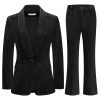 Women Pantsuit Dressy Silver Thread Velvet 2 Piece Suit Set Blazer and Flared Pants