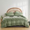 Sage Green Tufted Comforter Set Queen Size 7 Piece Bed in a Bag, Shabby Chic Boho Comforter and Sheet Set, Pom Pom Textured Bed