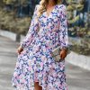 Women's Floral Print Boho Dress Long Sleeve Wrap V Neck Ruffle Belted A-Line Flowy Maxi Dresses