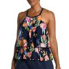 Women's Hi Neck Double Ruffle Tankini Swimsuit Top
