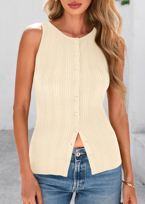 Women's Ribbed Tank Tops Summer 2025 Open Front Button Down Sleeveless Shirts Going Out Spring Fashion Vest Tops
