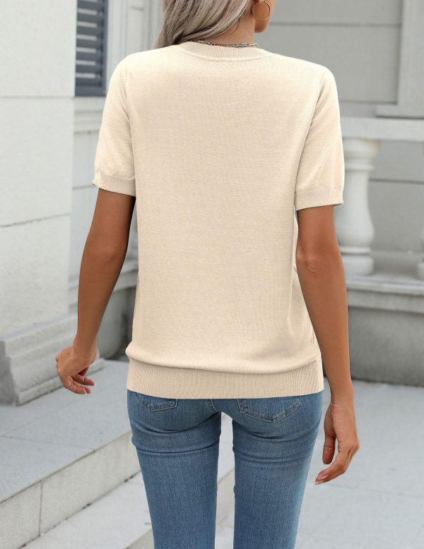 81l-Zf-MIL.jpg Womens Summer Short Sleeve Tops Crew Neck Lightweight Pullover Sweaters Loose Dressy Casual Blouse Basic Clothes