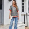 Womens Summer Tops Oversized Crewneck Short Sleeve T Shirts Casual Loose Fit Blouse Y2K 2025 Striped Basic Tee