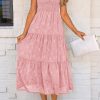 Women's Floral Midi Dress 2025 Summer Cap Sleeve Smocked Ruffle A Line Long Flowy Wedding Guest Dresses