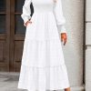 Women Spring Wedding Guest Maxi Dress Elegant Puff Long Sleeve Summer Smocked Empire Waist Swing Flowy Long Dresses