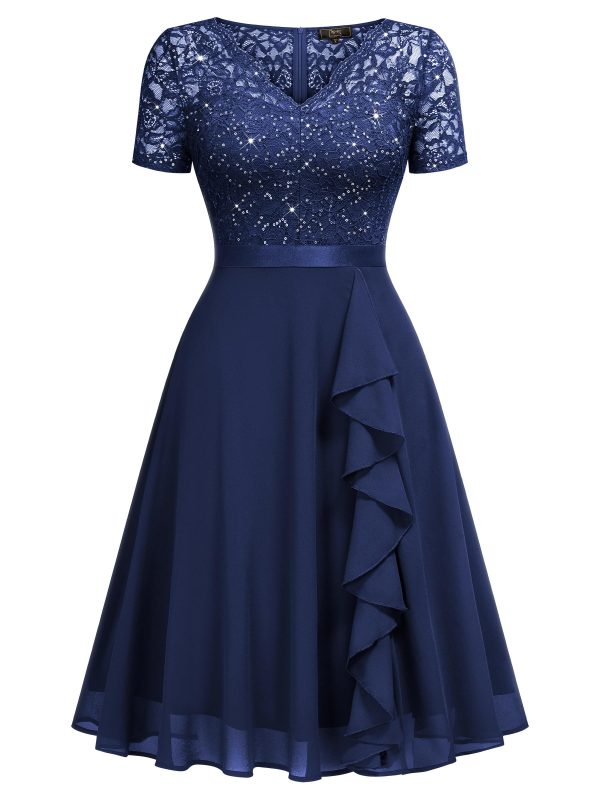 Women's Elegant Style Sequin Lace A-Line Cocktail Party Dress