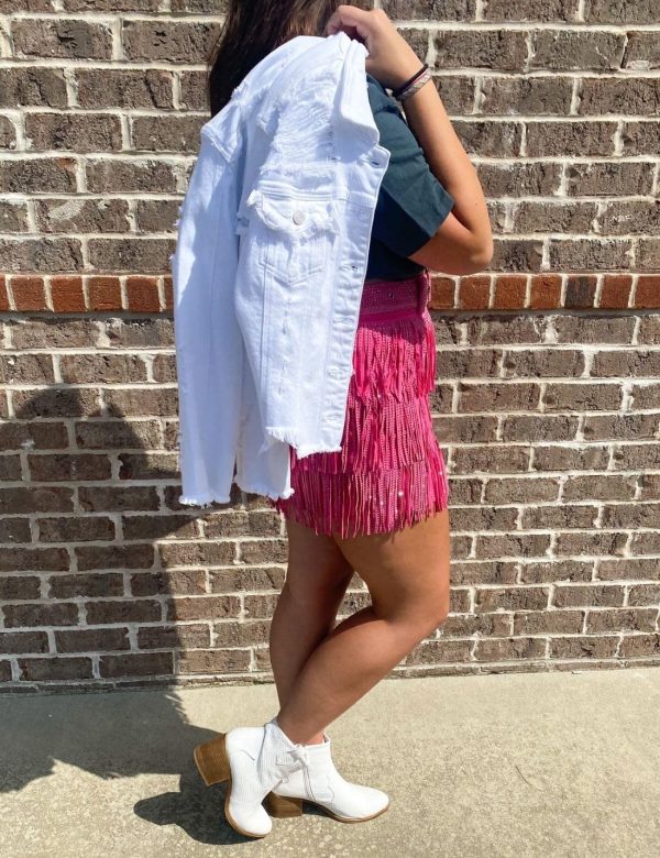 Women's Rhinestone Fringe Mini Skirt with Belt