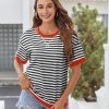 Womens Summer Tops Oversized Crewneck Short Sleeve T Shirts Casual Loose Fit Blouse Y2K 2025 Striped Basic Tee