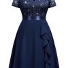 Women's Plus Size Sequins Lace Contrast Chiffon V Neck Flowy Cocktail Party Prom Midi Dress