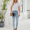 Women's Dressy Casual Tops Business Work Blouses White Button Down Shirts Cap Sleeve V Neck Tshirt