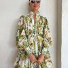 Ruffle Sleeve Tunic Midi Dress Flowy Shift Sundress Sweet Babydoll Button Down Swing Skirt