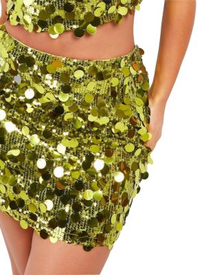 Women's Sequin Skirts Shiny Sequined Holiday Mini Bodycon Skirts for Holiday Parties Outfit,S-2XL