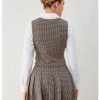Women's 2 Piece Outfit Plaid Vest Blazer and Pleated Skirt Suit Sets