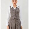 Women's 2 Piece Outfit Plaid Vest Blazer and Pleated Skirt Suit Sets