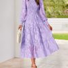 Casual Women's 2025 Spring Dresses Elegant Wedding Guest Dress Long Sleeve Floral Midi Dress Flowy Bohemian Long Dress