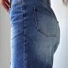 Womens' High Waist Midi Stylish Raw Hem Split Asymmetrical Wash Denim Skirt