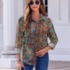 Button Down Shirts for Women Dressy Floral Printed Long Sleeve Blouse Business Casual Work Tops