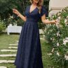 Simplee Women's Boho Floral Maxi Dress Flowy Casual V Neck Short Sleeve Wedding Guest Holiday Beach Long Dress