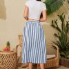 Women's Trendy Summer Casual Pleated Striped Maxi Flared Beach Skirt High Waist A-Line Flowy Midi Skirts Long Dresses