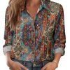Button Down Shirts for Women Dressy Floral Printed Long Sleeve Blouse Business Casual Work Tops