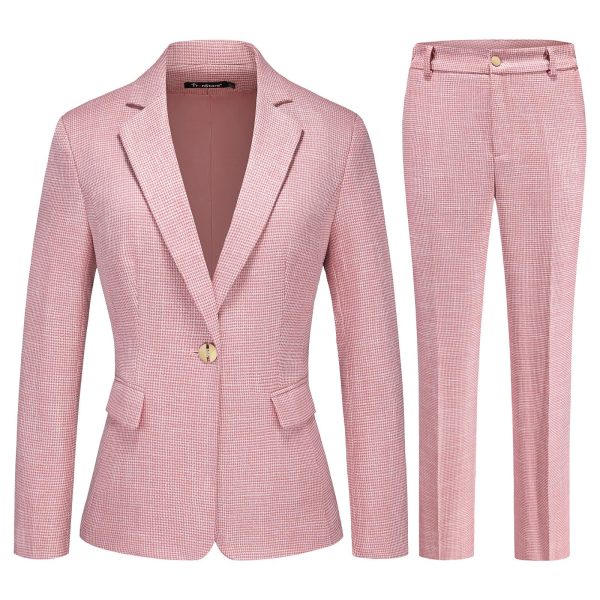 91GmHVFORoL.jpg Women's Suit 2 Piece Set Buiness Pants Suit for Women Pinstripe Houndstooth Blazer
