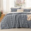 Tufted Boho Comforter Set King Size - Grey Boho Bed Set, GentleSoft™ 3 Pieces Farmhouse Shabby Chic Embroidery Bedding, Gifts
