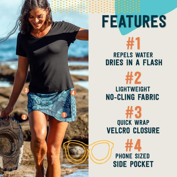 Length 1 - Wrap Skirt for Women - Quick Dry Swim Cover-Up with Side Pocket - Lightweight for Beach & Travel