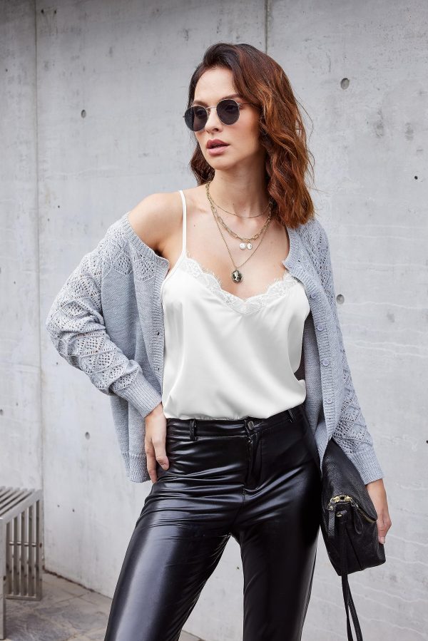 91QtP8wLjvL.jpg Women's 2 PCS Cami Top Satin Tank Top Adjustable Spaghetti Strap Camisole