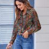Button Down Shirts for Women Dressy Floral Printed Long Sleeve Blouse Business Casual Work Tops
