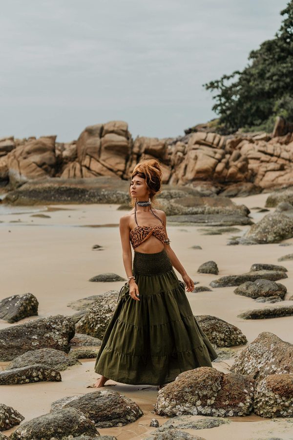 91ZBGFeaLcL.jpg Maxi Boho Skirt Long Pockets Cotton Hippie Bohemian Elastic Waist Gypsy Skirt