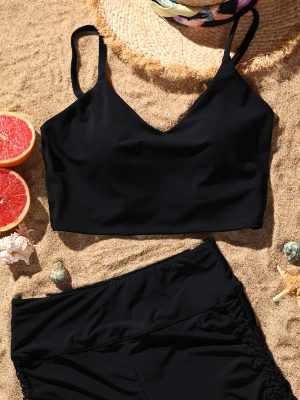 Women's Bikini Top V Neck Adjustable Spaghetti Straps Swimsuit Padded Athletic Bathing Suit
