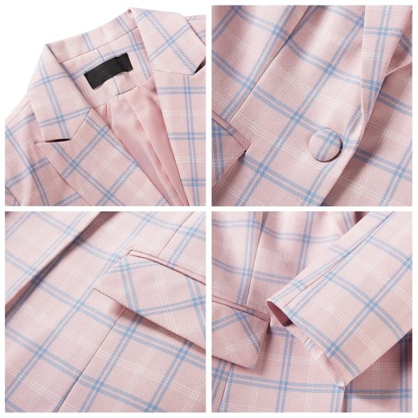 Womens 2 Piece Plaid Suits Set Business Office One Button Blazer Jacket Casual Long Sleeve Pant Suit Set